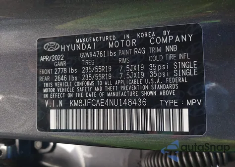 2022 Hyundai Tucson N Line z USA, uszkodzony, nr VIN KM8JFCAE4NU148436